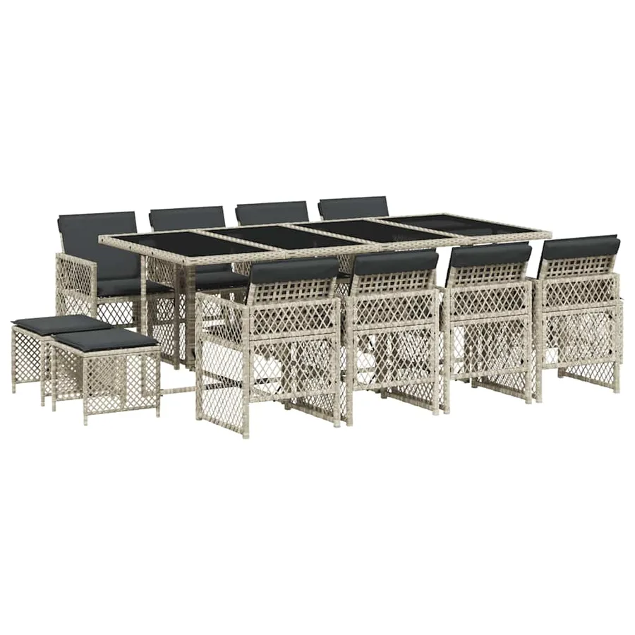 Ensemble à manger de jardin et coussins 13 pcs gris clair rotin - 2