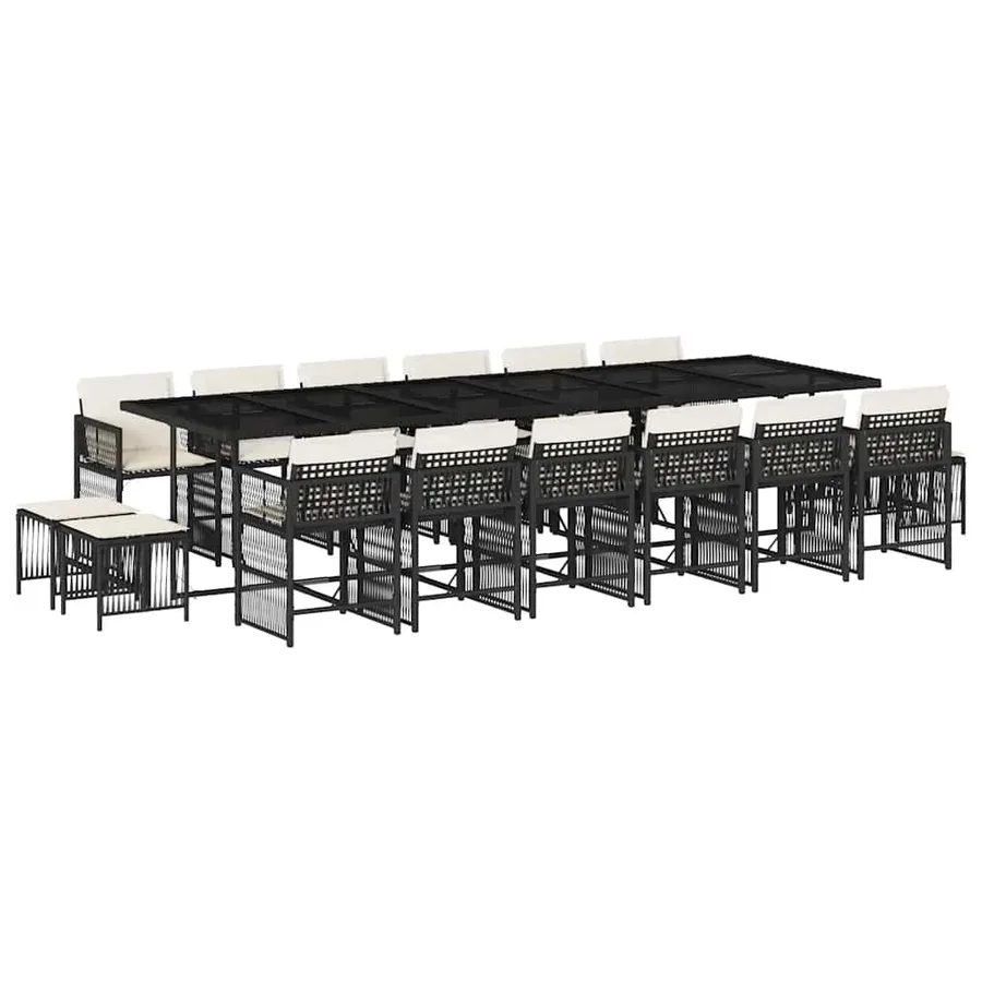 Ensemble à manger de jardin 17 pcs coussins noir résine tressée - 2