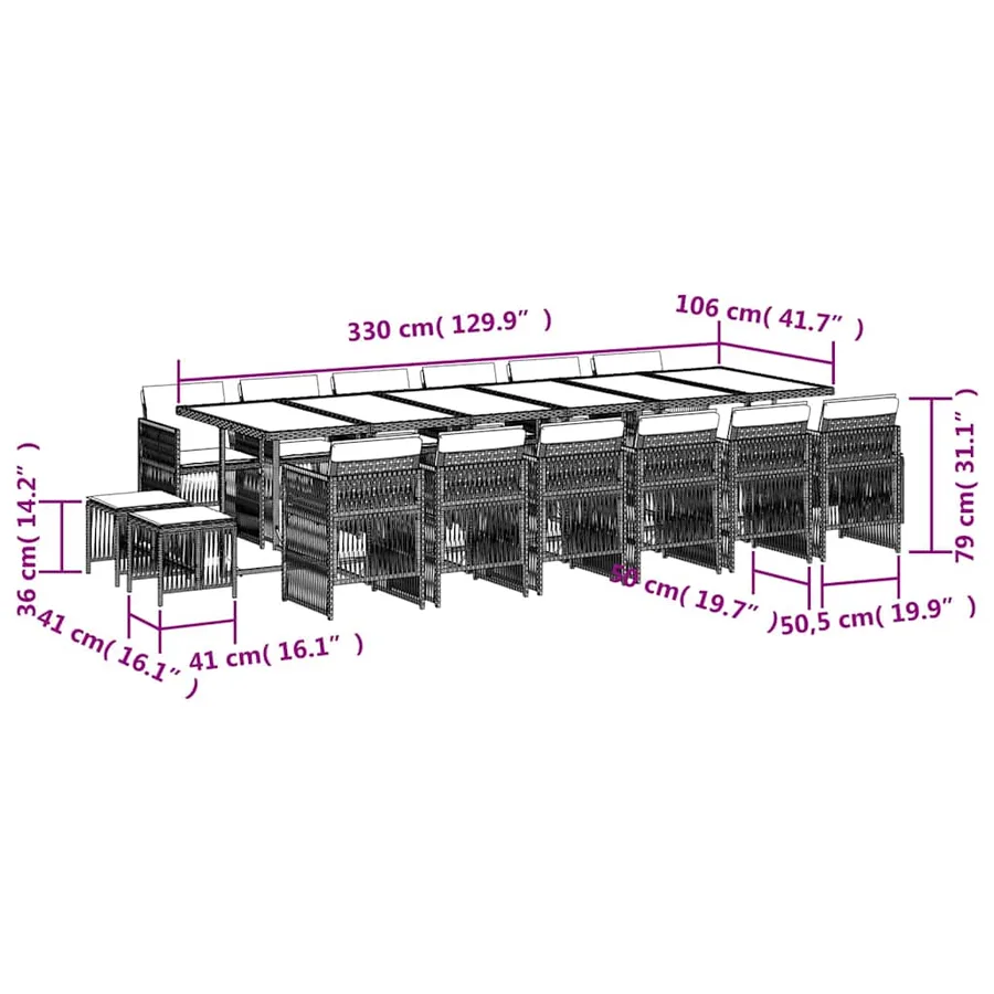 Ensemble à manger de jardin et coussins 17 pcs gris clair rotin - 11