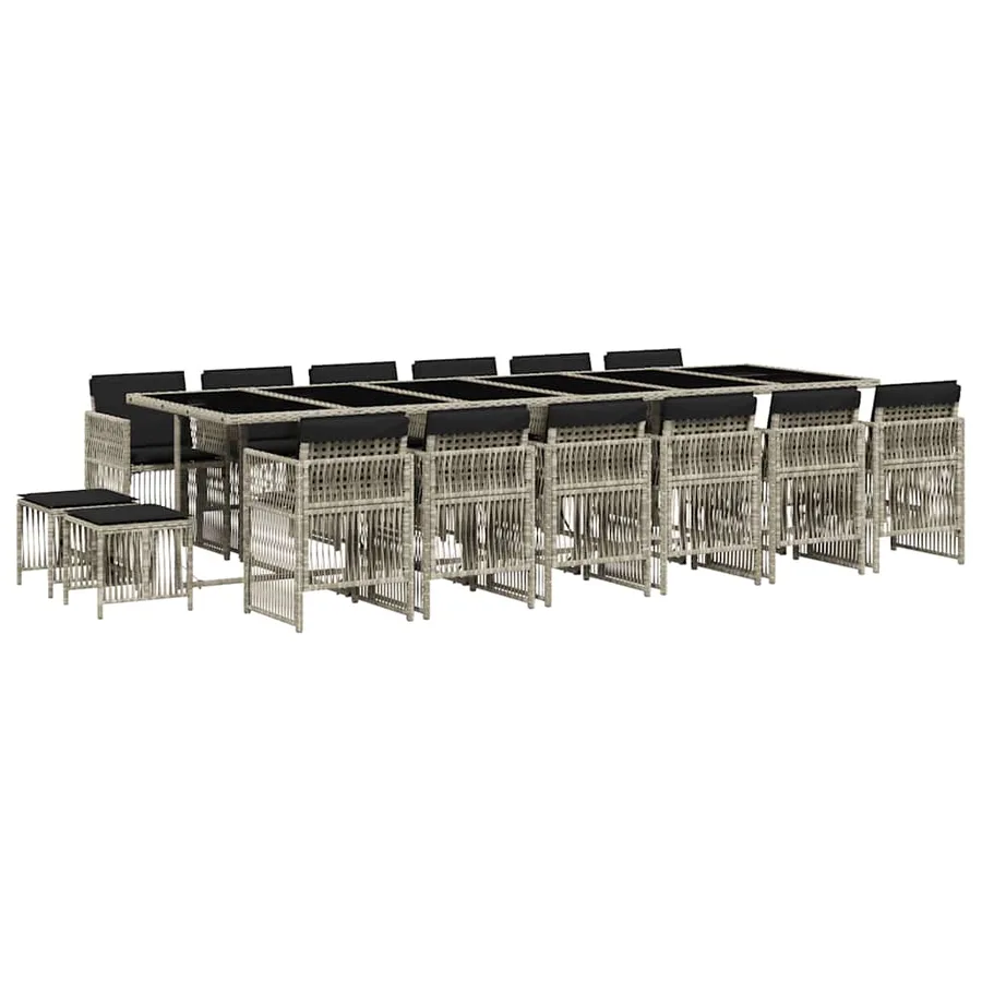 Ensemble à manger de jardin et coussins 17 pcs gris clair rotin - 2