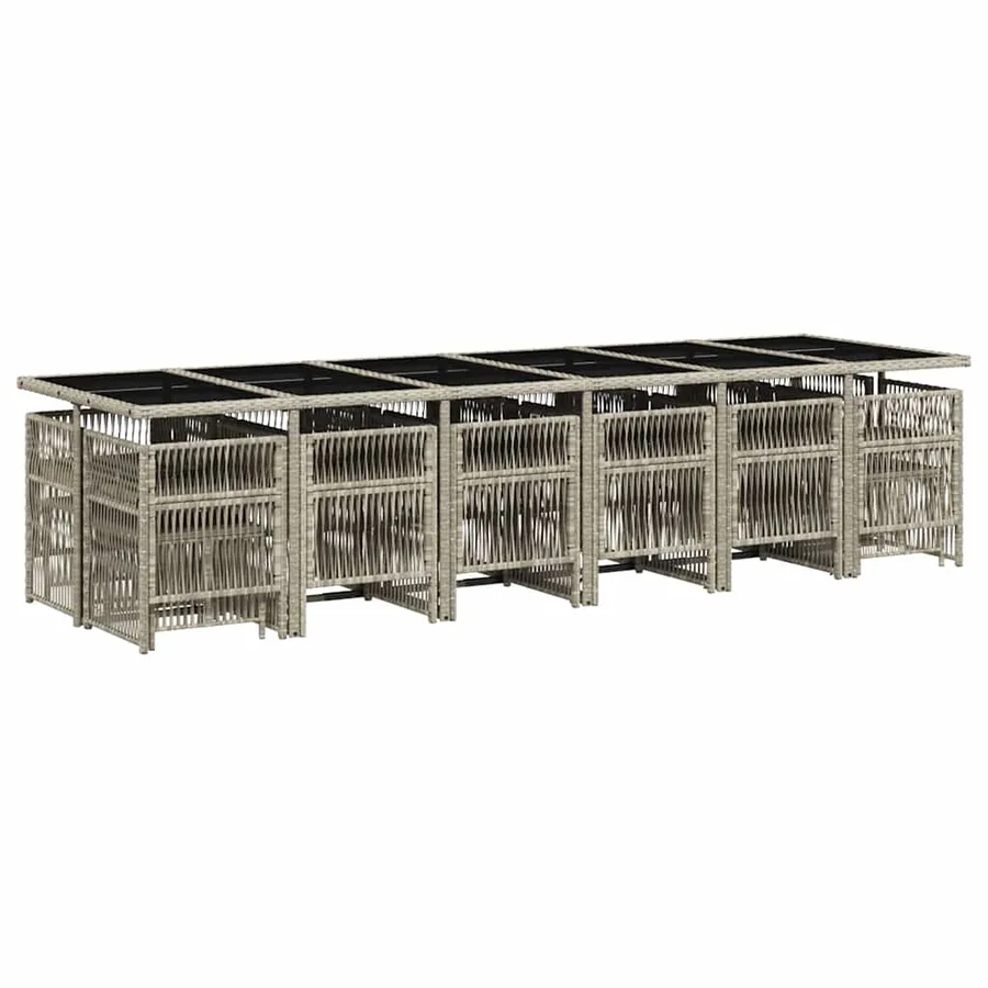 Ensemble à manger de jardin et coussins 17 pcs gris clair rotin - 3