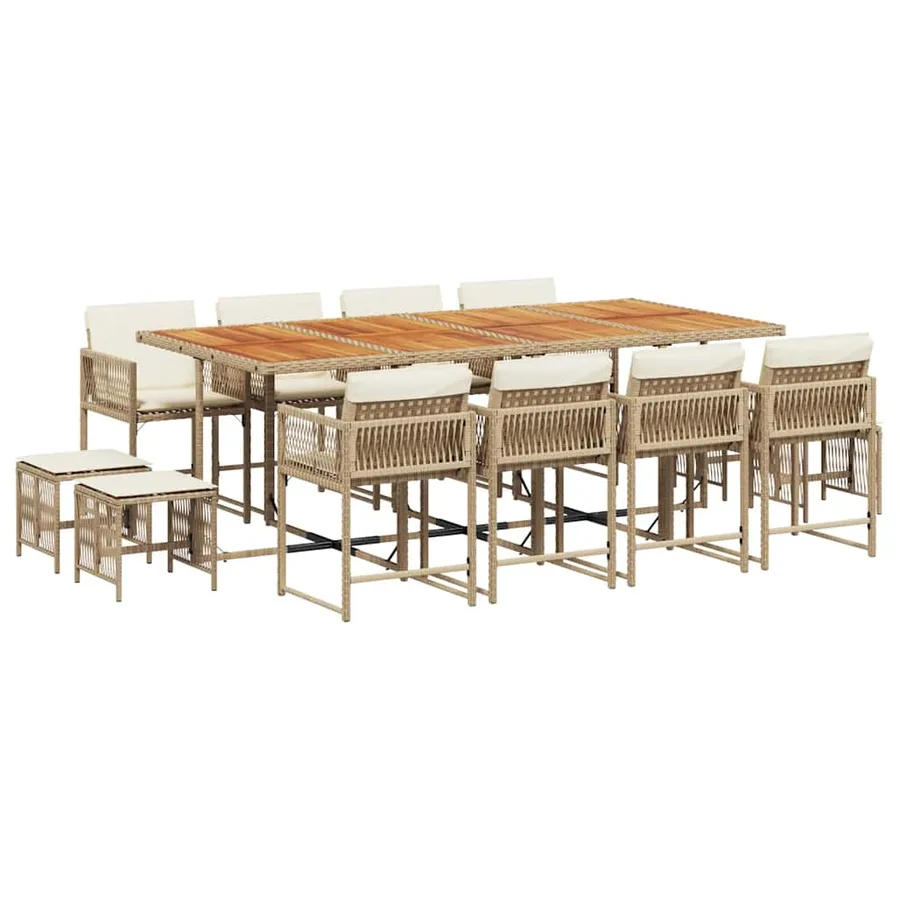 Ensemble à manger de jardin et coussins 13 pcs beige - 2