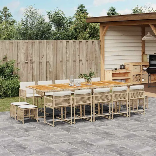 Ensemble à manger de jardin et coussins 15 pcs beige
