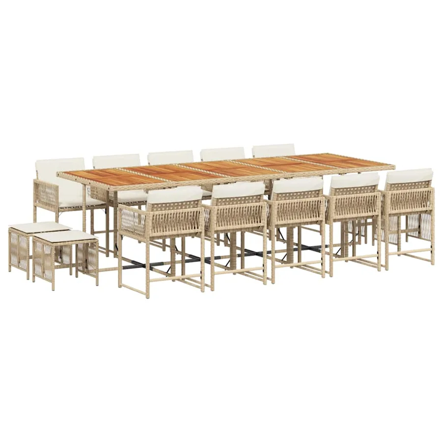 Ensemble à manger de jardin et coussins 15 pcs beige - 2