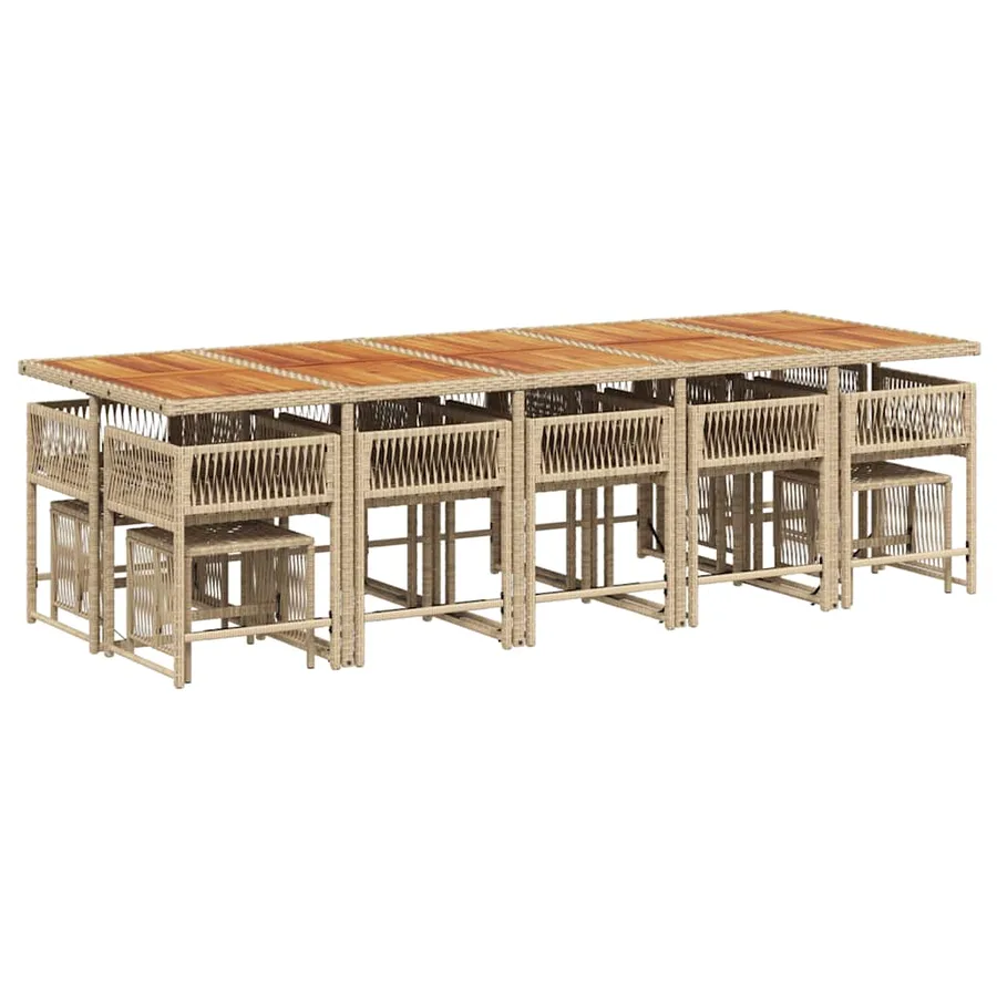 Ensemble à manger de jardin et coussins 15 pcs beige - 3