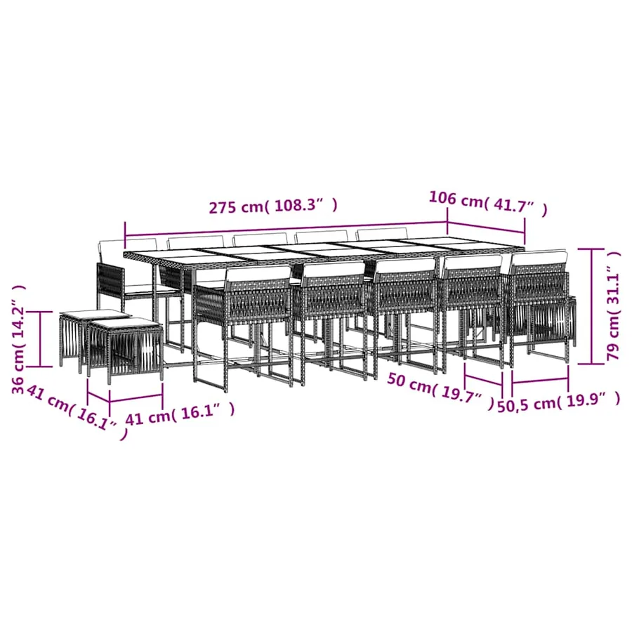 Ensemble à manger de jardin et coussins 15 pcs beige - 6