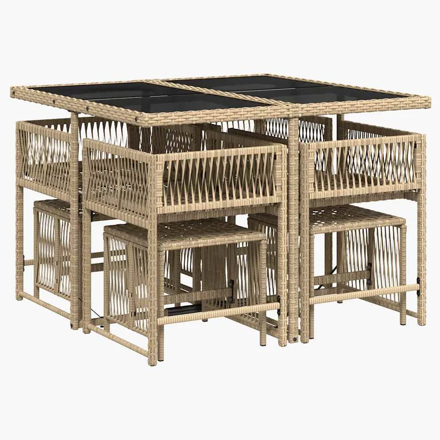 Ensemble à manger de jardin et coussins 9 pcs beige Poly rotin - 3