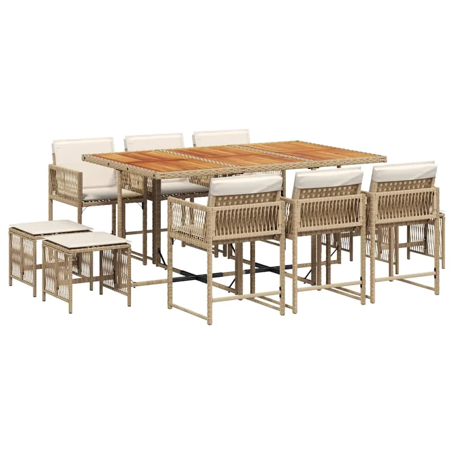 Ensemble à manger de jardin et coussins 11 pcs beige poly rotin - 2