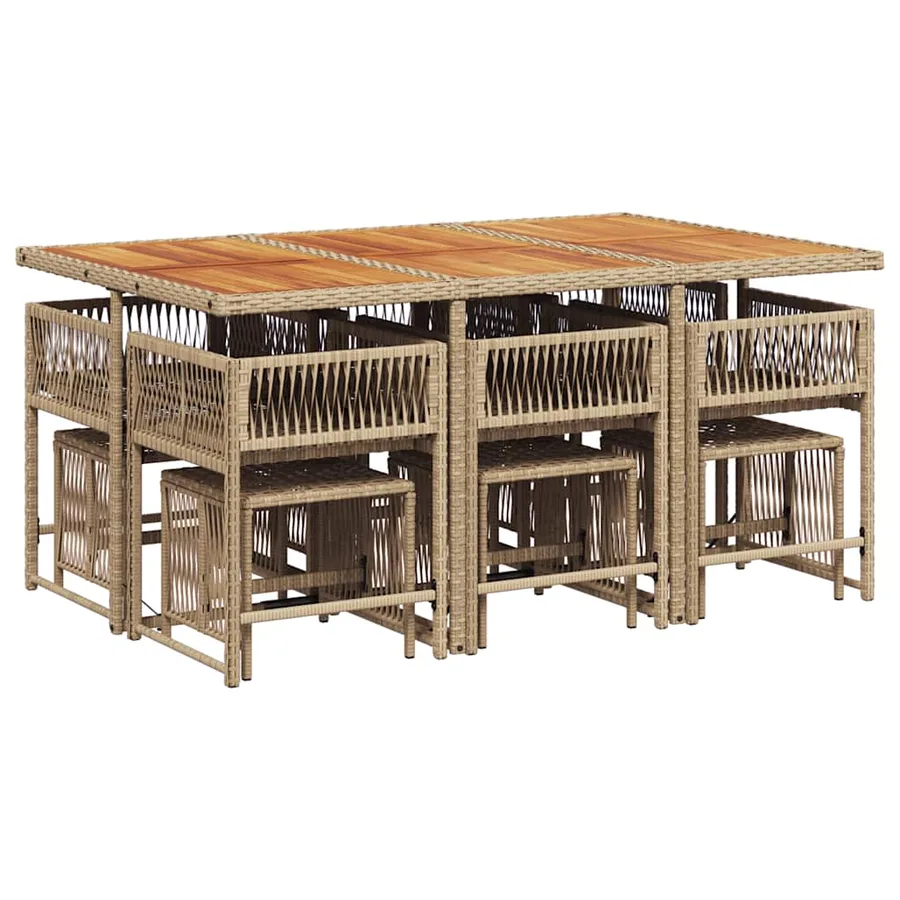 Ensemble à manger de jardin et coussins 11 pcs beige poly rotin - 3
