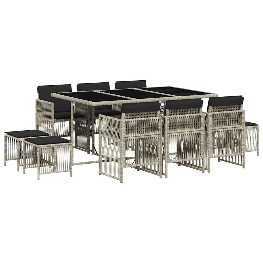 Ensemble à manger de jardin 11pcs avec coussins gris poly rotin - 2