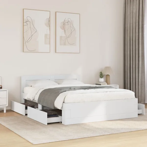 Cadre de lit avec tête de lit sans matelas blanc 120x200 cm