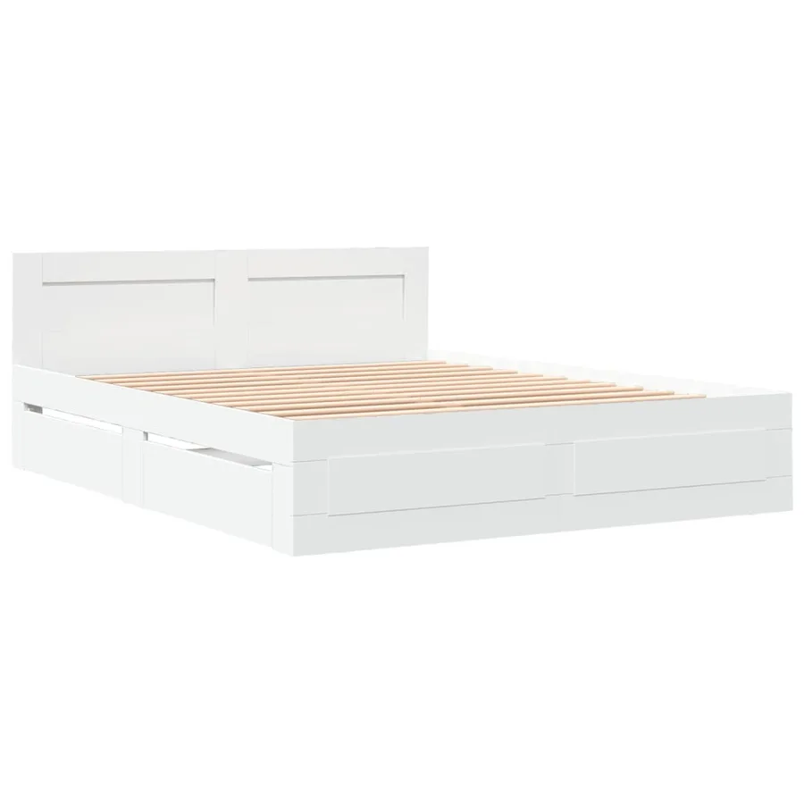 Cadre de lit avec tête de lit sans matelas blanc 160x200 cm - 3