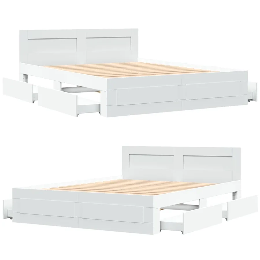 Cadre de lit avec tête de lit sans matelas blanc 160x200 cm - 8