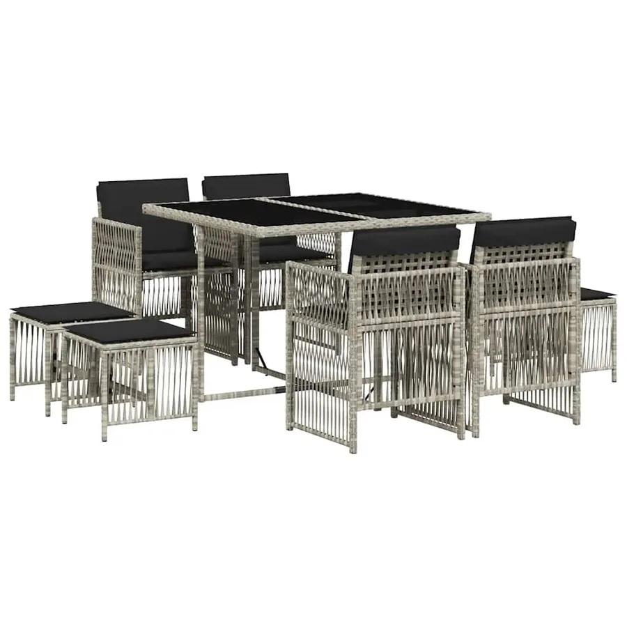 Ensemble à manger de jardin et coussins 9 pcs gris clair rotin - 2