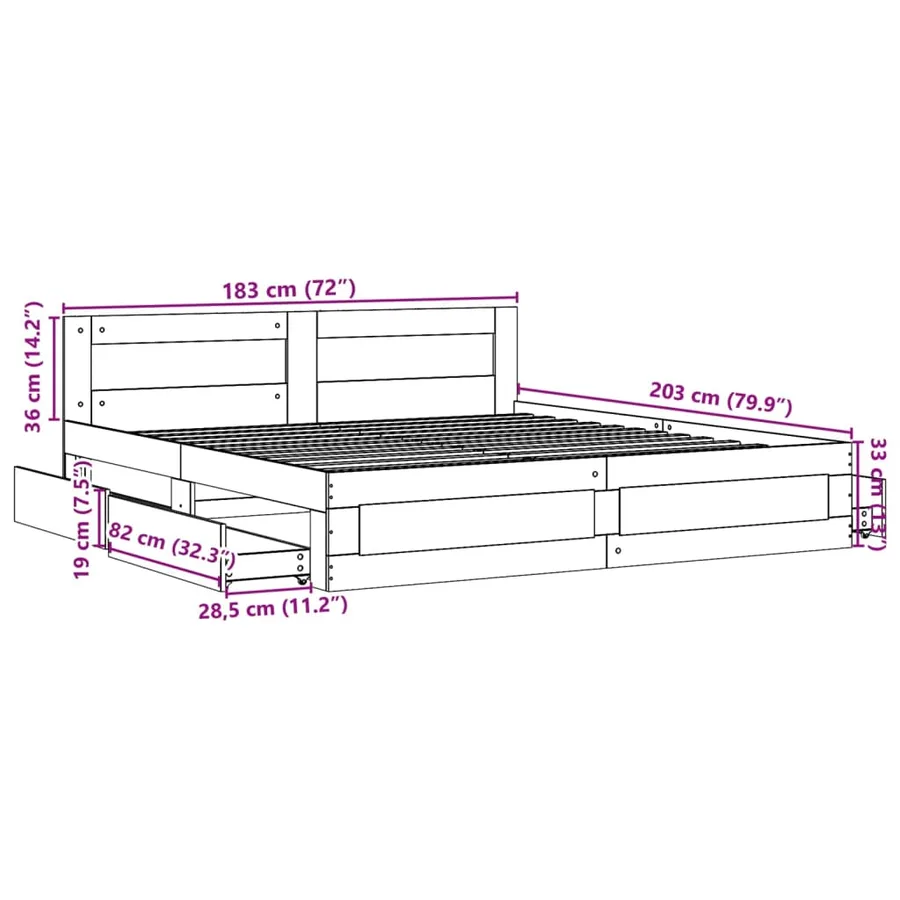 Cadre de lit tête de lit sans matelas chêne sonoma 180x200 cm - 11