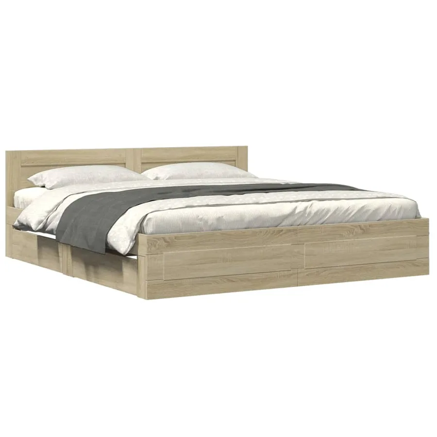 Cadre de lit tête de lit sans matelas chêne sonoma 180x200 cm - 2