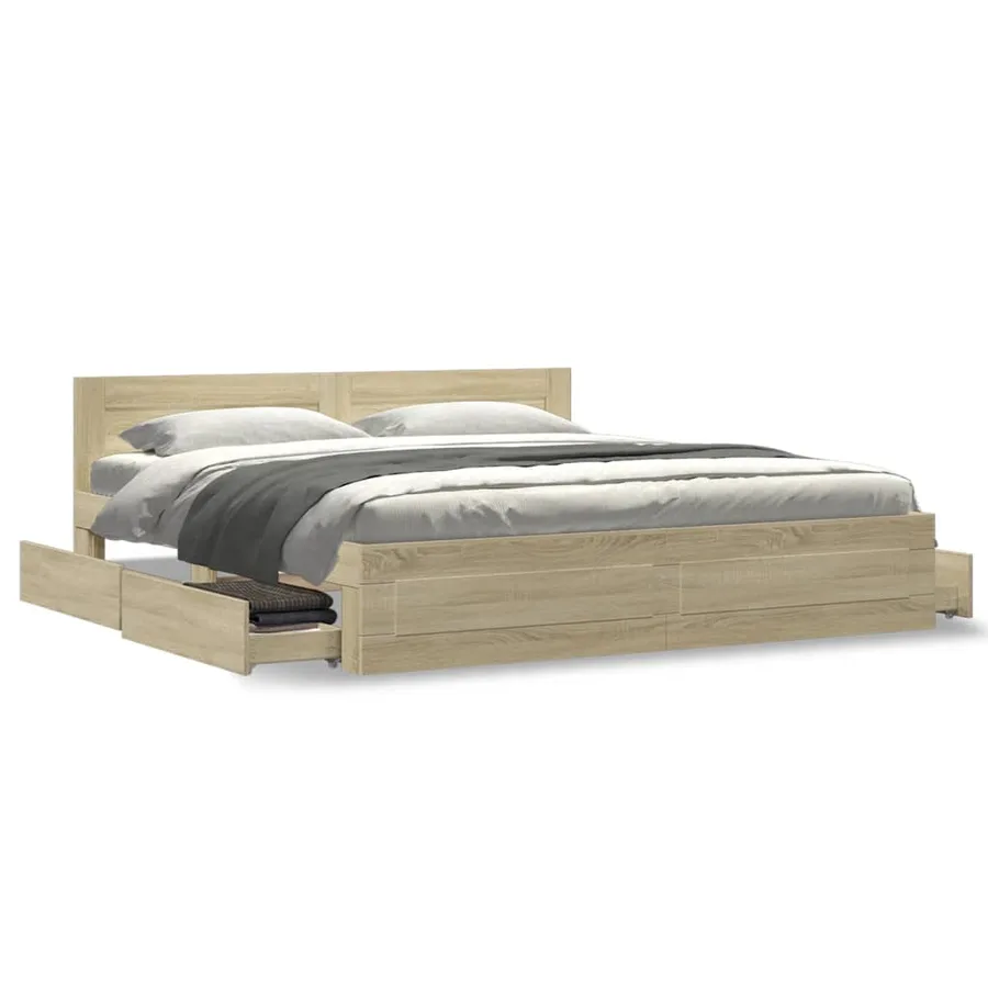Cadre de lit tête de lit sans matelas chêne sonoma 180x200 cm - 4