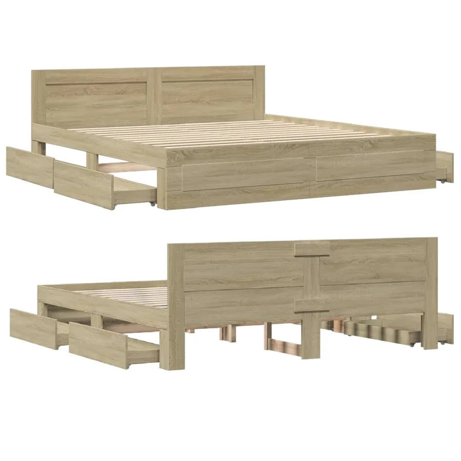 Cadre de lit tête de lit sans matelas chêne sonoma 180x200 cm - 8