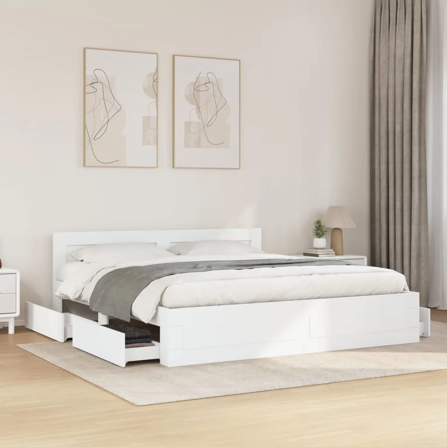Cadre de lit avec tête de lit sans matelas blanc 180x200 cm