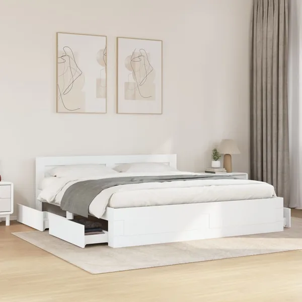 Cadre de lit avec tête de lit sans matelas blanc 180x200 cm