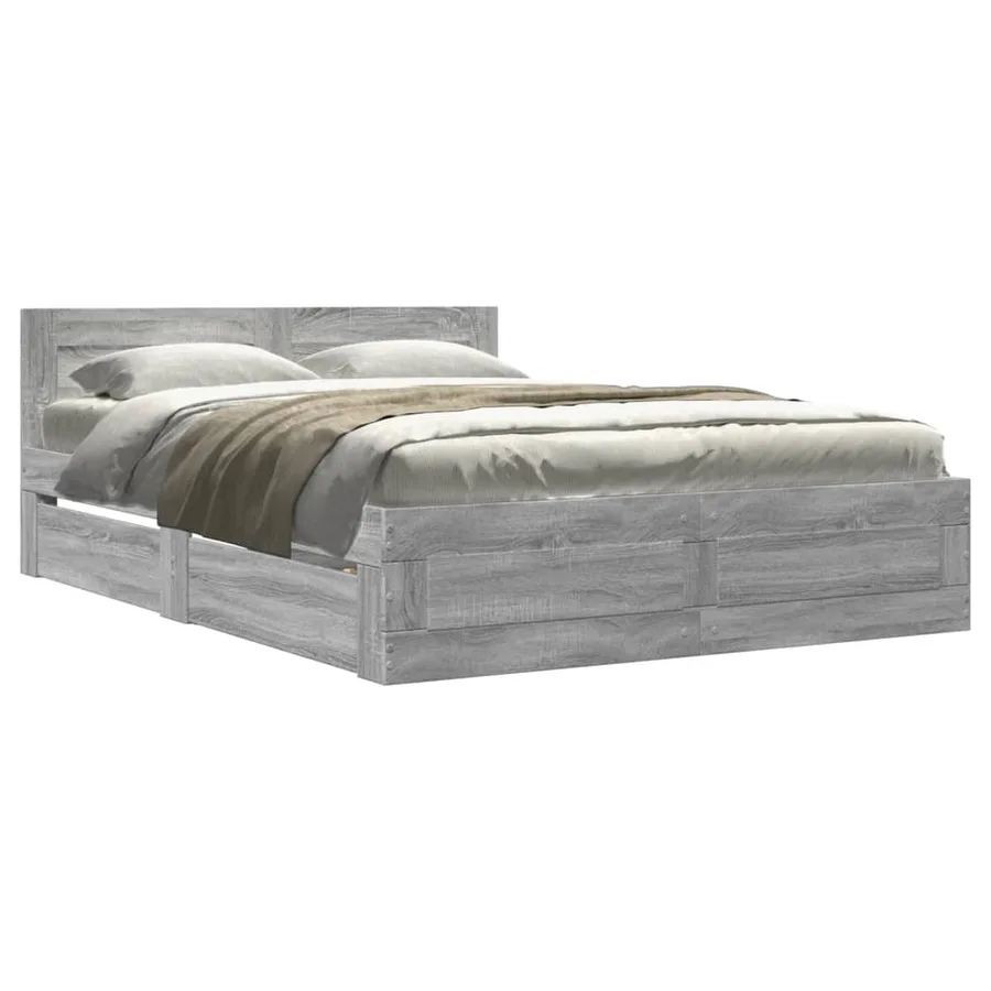 Cadre de lit et tête de lit sans matelas sonoma gris 120x200 cm - 2