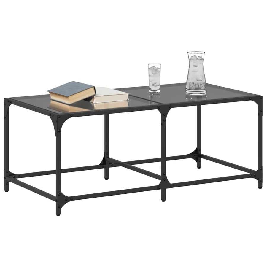 Table basse avec dessus en verre noir 98,5x50x40 cm acier - 3