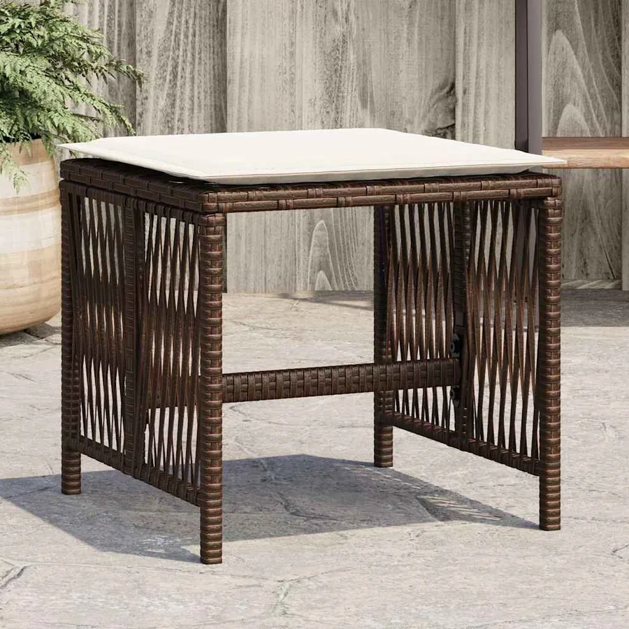 Tabourets de jardin et coussins lot de 4 marron résine tressée