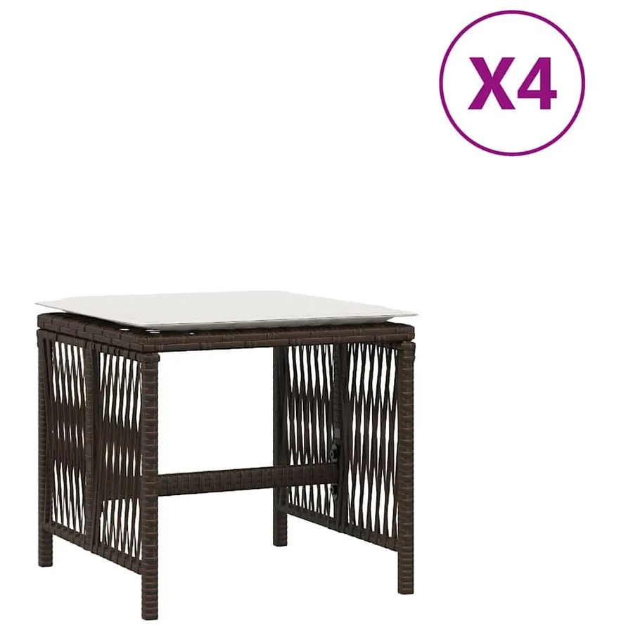 Tabourets de jardin et coussins lot de 4 marron résine tressée - 2