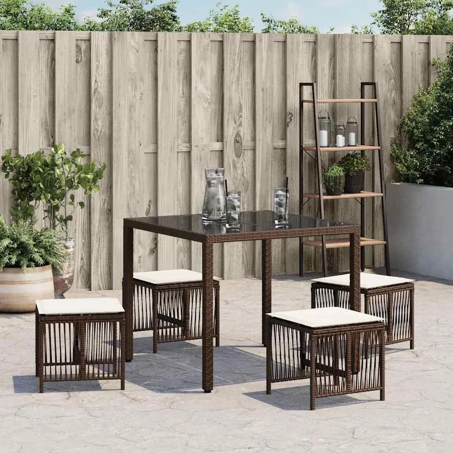 Tabourets de jardin et coussins lot de 4 marron résine tressée - 3