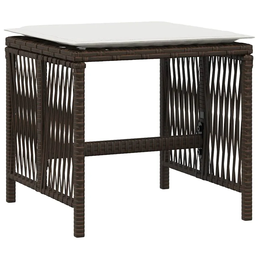 Tabourets de jardin et coussins lot de 4 marron résine tressée - 4