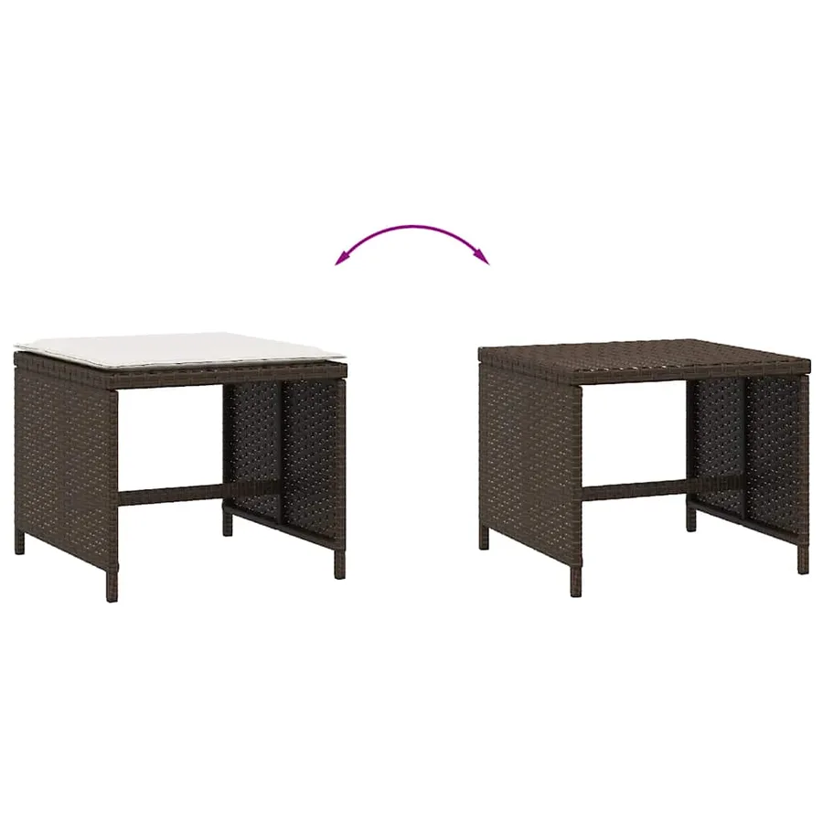 Tabourets de jardin et coussins lot de 4 marron résine tressée - 7