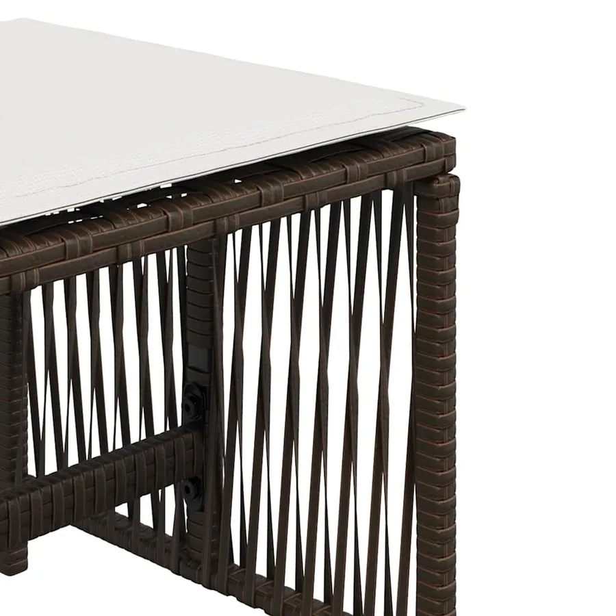 Tabourets de jardin et coussins lot de 4 marron résine tressée - 9