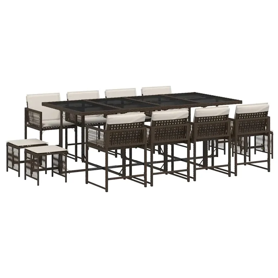 Ensemble à manger de jardin avec coussins 13 pcs marron rotin - 2