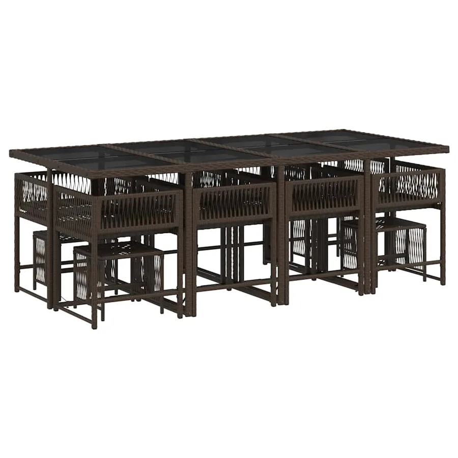 Ensemble à manger de jardin avec coussins 13 pcs marron rotin - 3