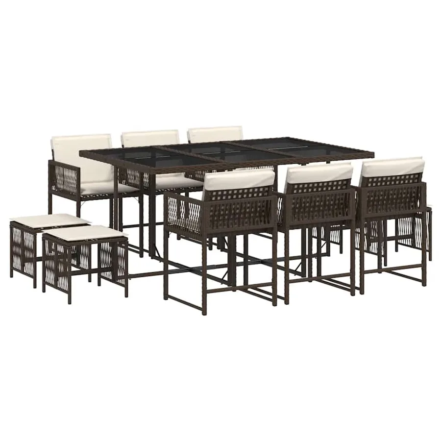 Ensemble à manger de jardin et coussins 11 pcs marron rotin - 2