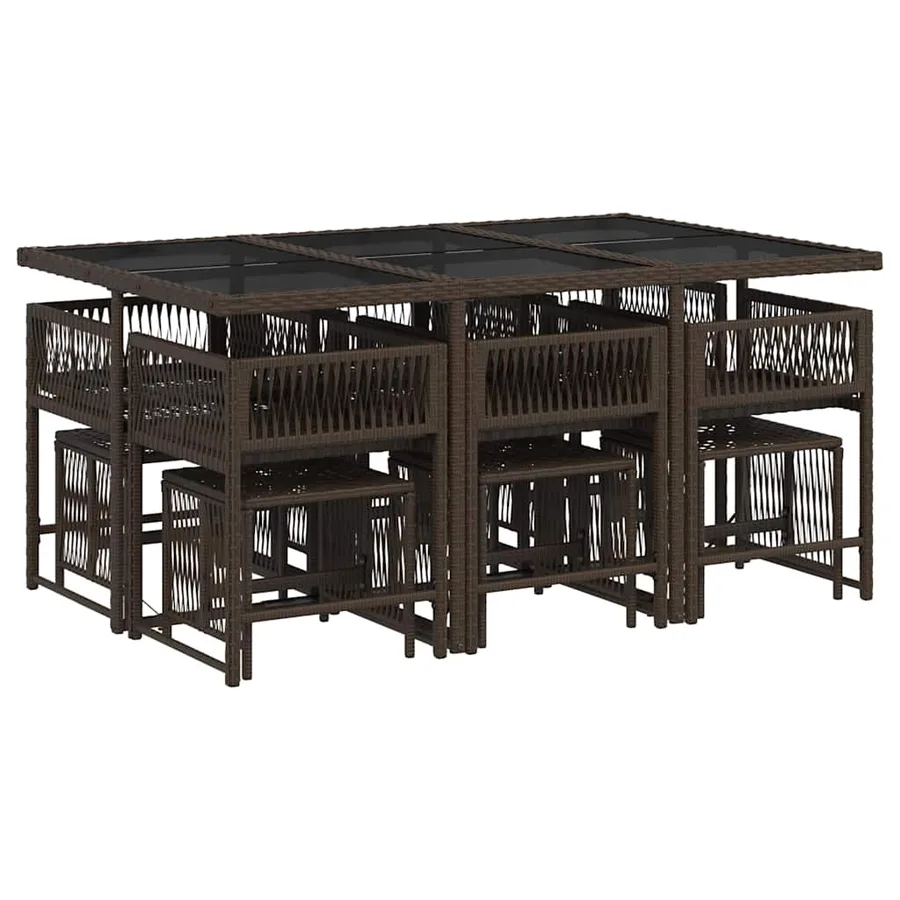 Ensemble à manger de jardin et coussins 11 pcs marron rotin - 3