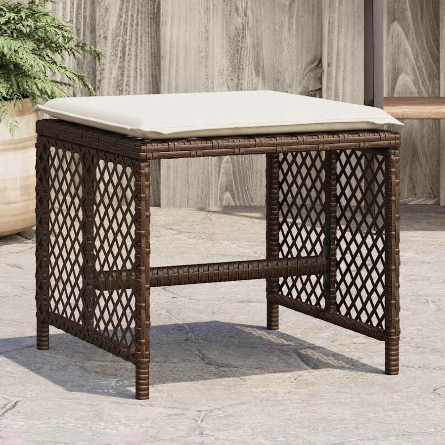 Tabourets de jardin et coussins lot de 4 marron résine tressée