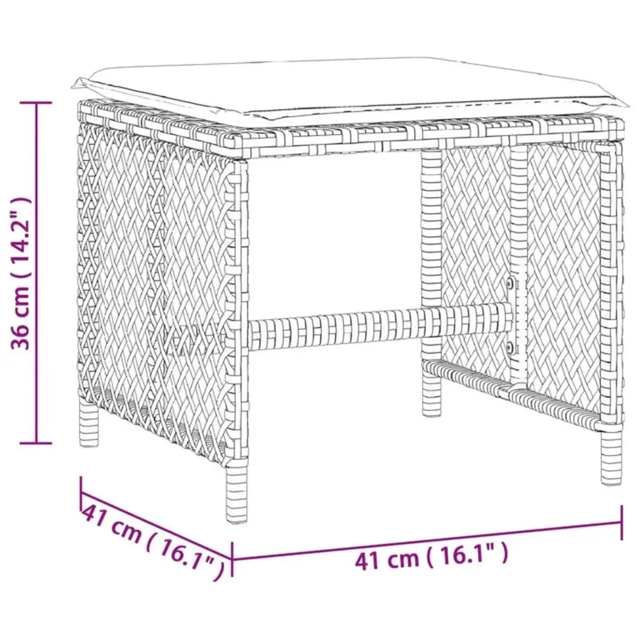 Tabourets de jardin et coussins lot de 4 marron résine tressée - 11