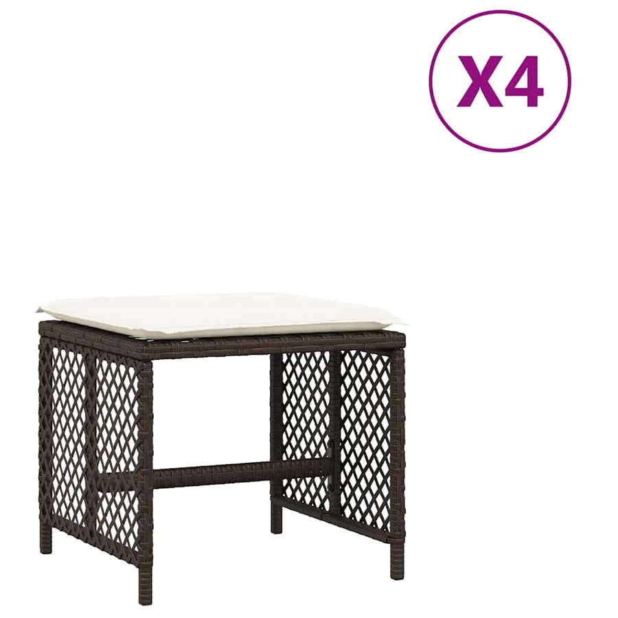 Tabourets de jardin et coussins lot de 4 marron résine tressée - 2