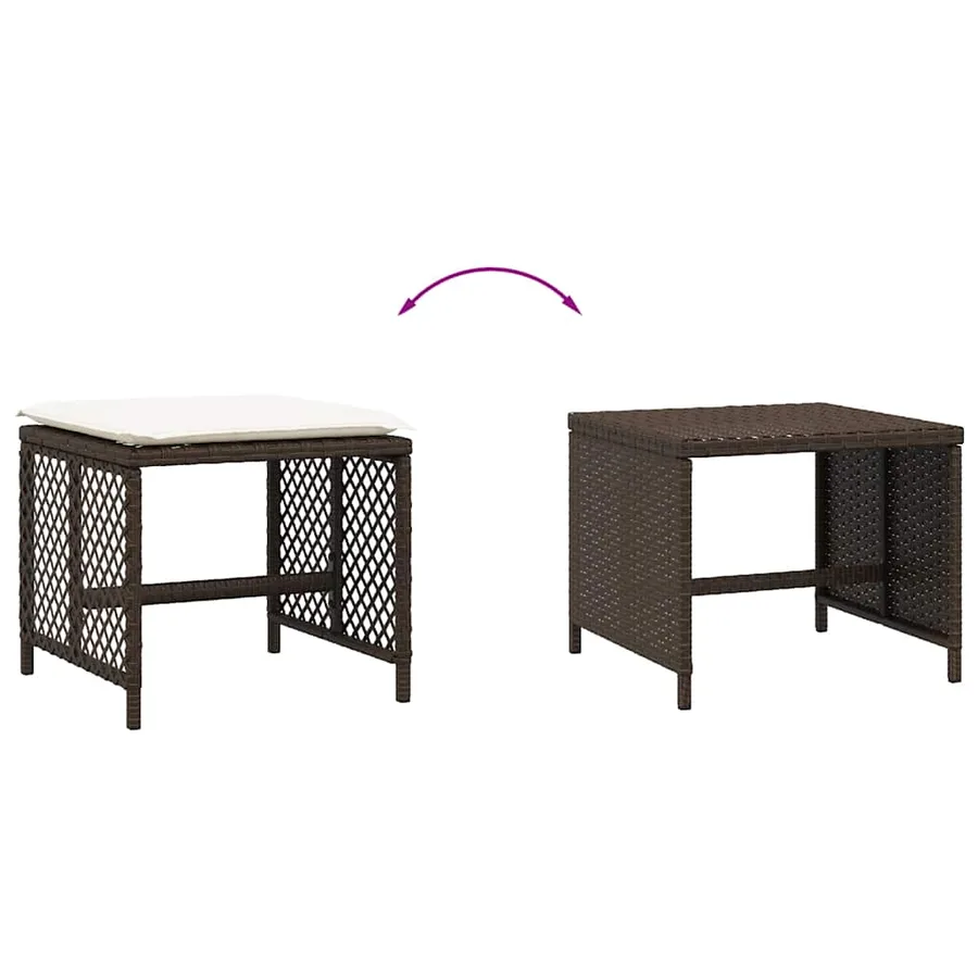 Tabourets de jardin et coussins lot de 4 marron résine tressée - 7