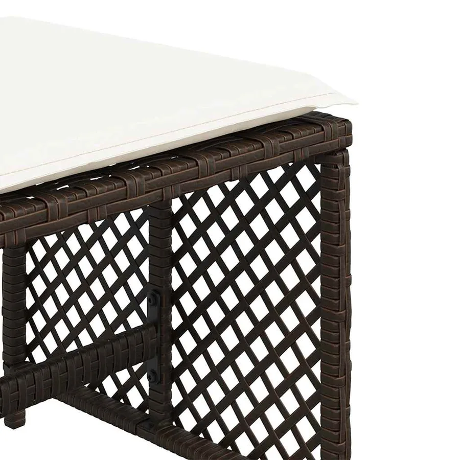 Tabourets de jardin et coussins lot de 4 marron résine tressée - 9