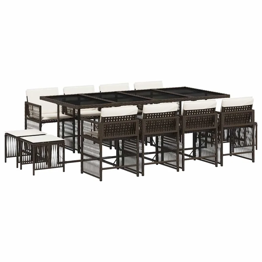 Ensemble à manger de jardin avec coussins 13 pcs marron rotin - 2