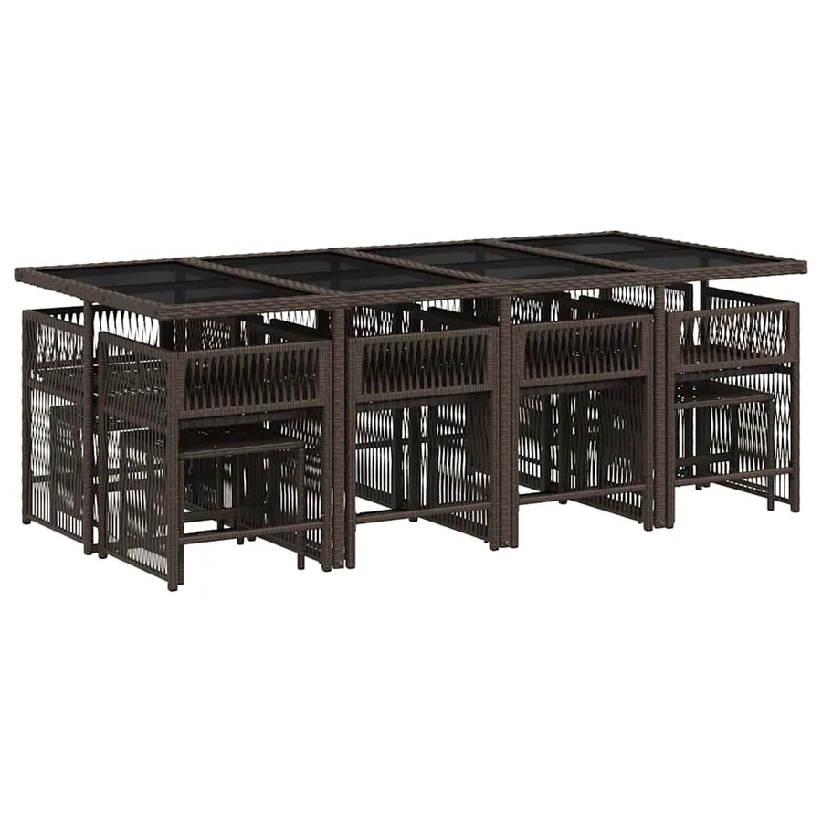 Ensemble à manger de jardin avec coussins 13 pcs marron rotin - 3
