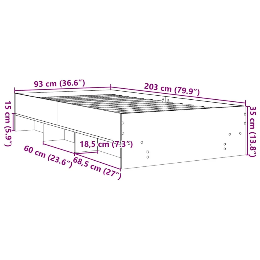 Cadre de lit sans matelas sonoma gris 90x200 cm - 10