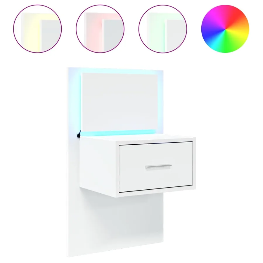 Table de chevet murale avec lumières LED blanc - 2