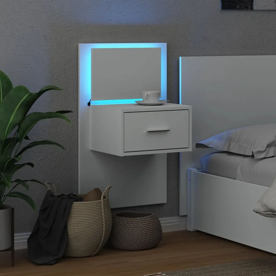 Table de chevet murale avec lumières LED blanc - 5