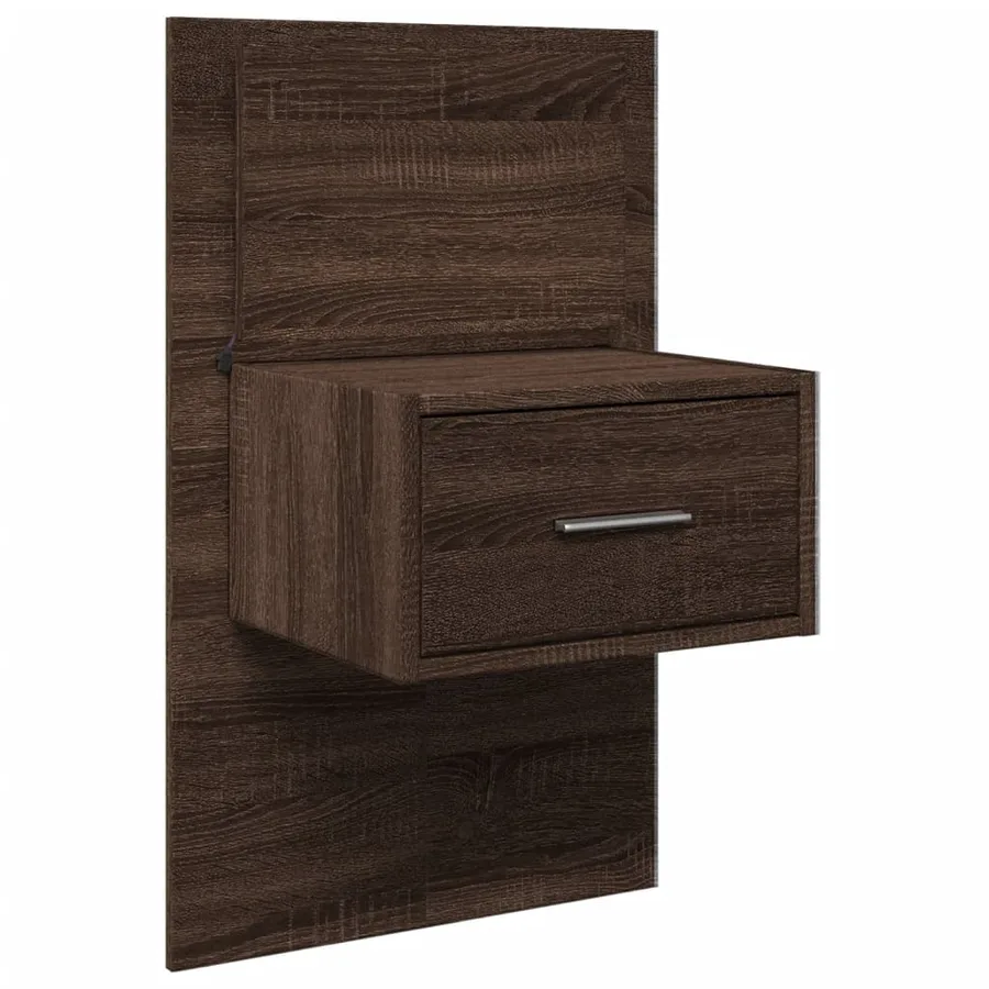 Table de chevet murale avec lumières LED chêne marron - 3