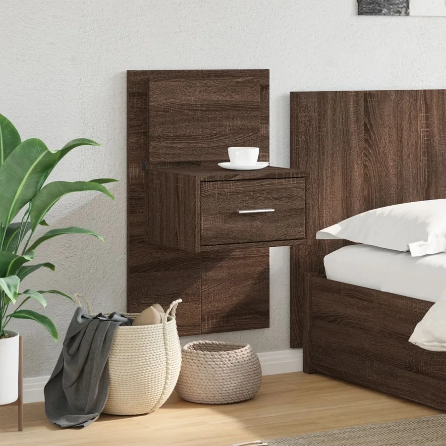 Table de chevet murale avec lumières LED chêne marron - 4
