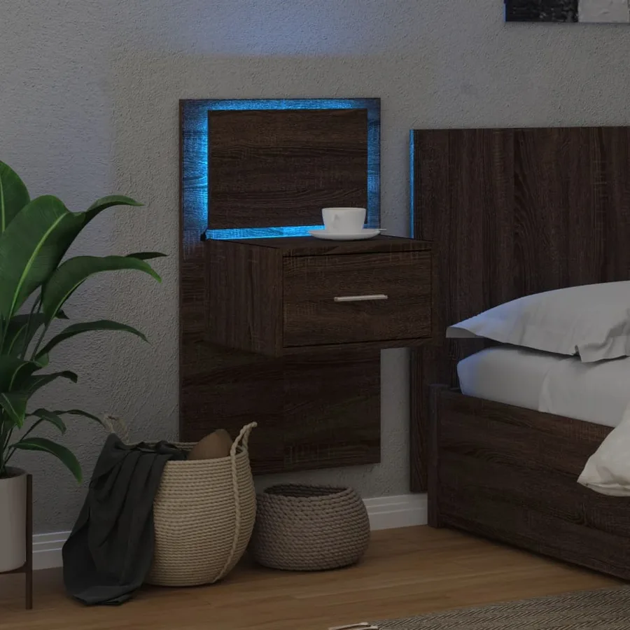 Table de chevet murale avec lumières LED chêne marron - 5