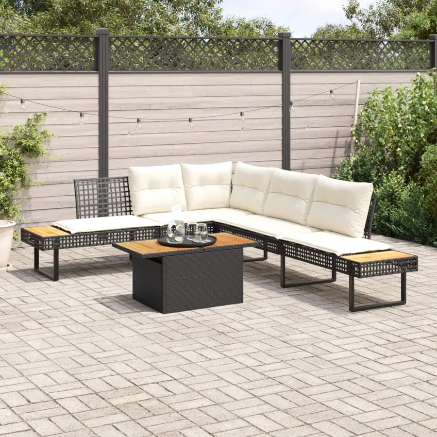 Salon de jardin avec coussins 2 pcs noir résine tressée acacia - 2